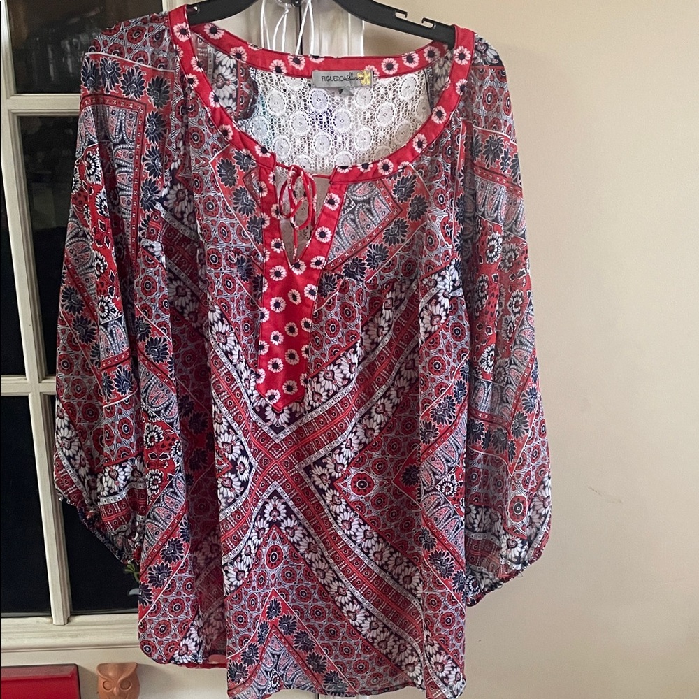 Chic Boho Red and Black Blouse